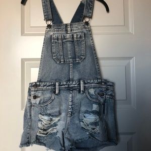 Distressed Denim Overalls